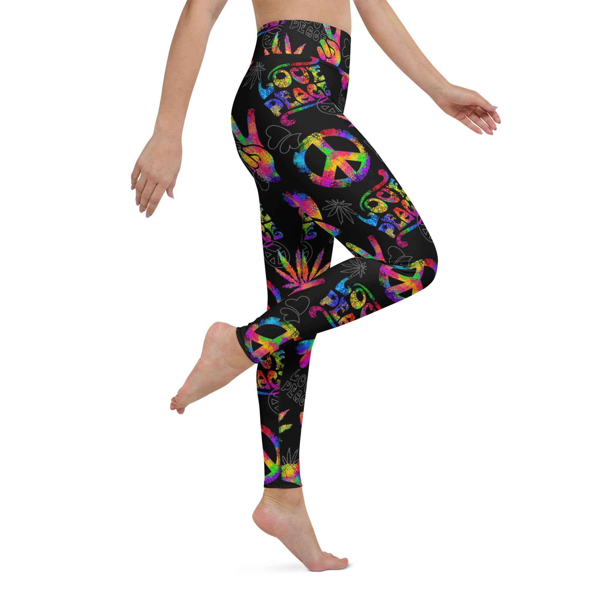 SHE REBEL - Neon Love & Peace Neon Yoga Leggings